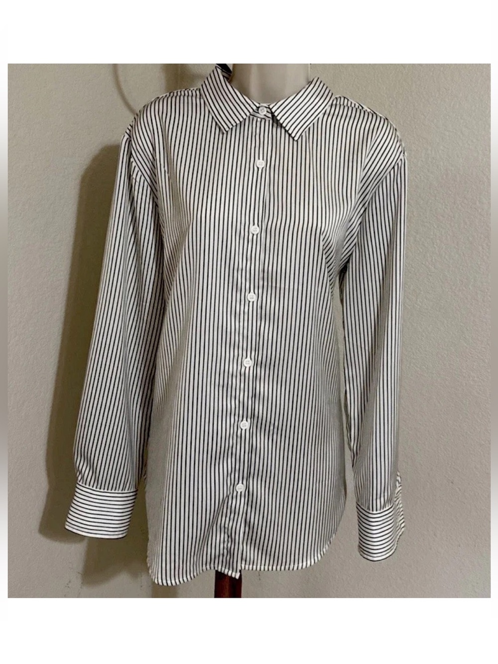 Philosophy Striped Button Down Shirt — Classic White & Black — Long Sleeve Large